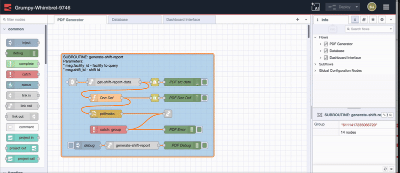 FlowFuse AI Assistant explaining the purpose and behavior of a complex Node-RED flow in plain language.